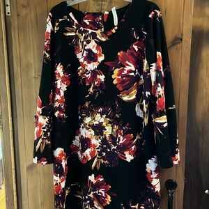 Red Flowered Dress with Bell Sleeves